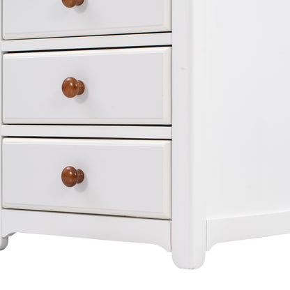 Wooden Nightstand with USB Charging Ports and Three Drawers,End Table for Bedroom,White+Walnut