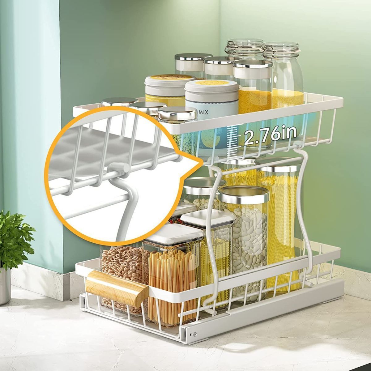 Under the sink Rack 2 Layer Bathroom Kitchen Pull-Out Metal Shelf Organizer White