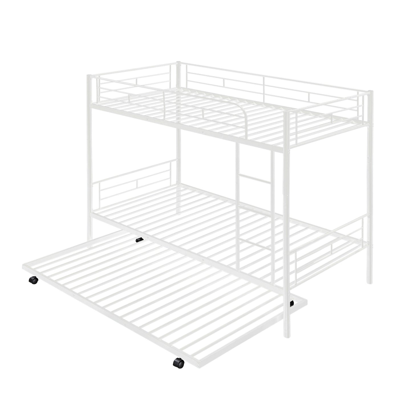 Twin-Over-Twin Metal Bunk Bed With Trundle,Can be Divided into two beds,No Box Spring needed ,White ( old sku: MF194806AAK )