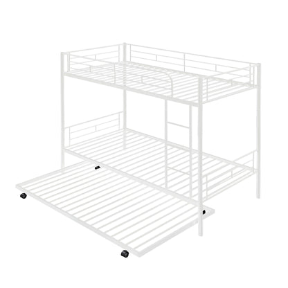 Twin-Over-Twin Metal Bunk Bed With Trundle,Can be Divided into two beds,No Box Spring needed ,White ( old sku: MF194806AAK )