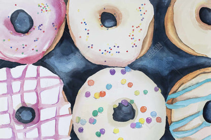 Watercolor delicious looking doughtnuts - 20x30 Print on canvas