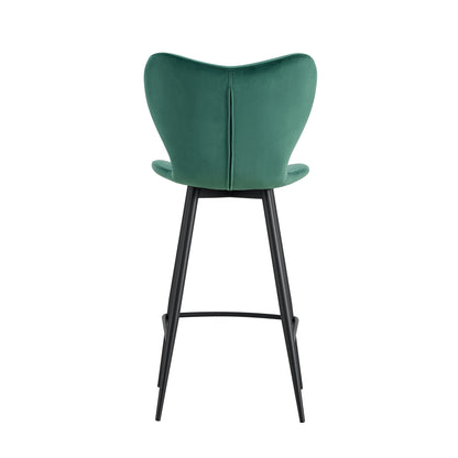 Dark Green Velvet Chair Barstool Dining Counter Height Chair Set of 2