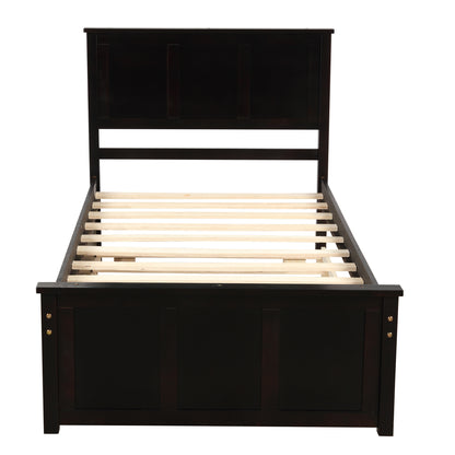 Platform Bed with Twin Size Trundle, Twin Size Frame, Espresso (New SKU:WF283063AAP)