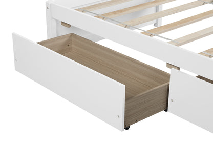 Twin Bed with 2 Drawers, Solid Wood, No Box Spring Needed ，White