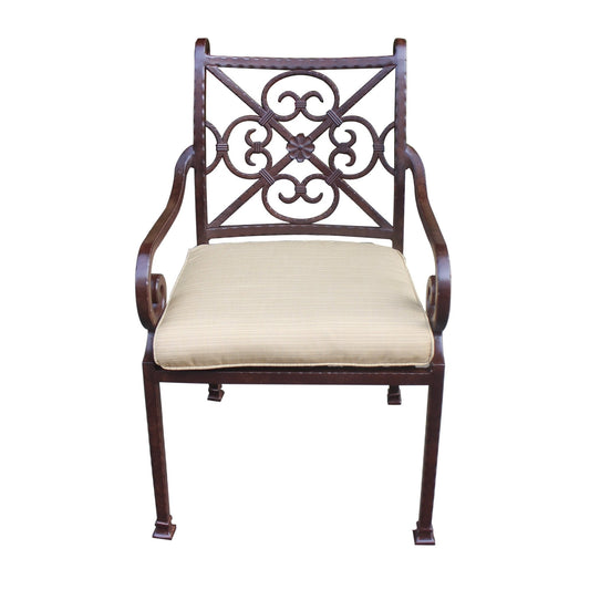 Cast Rose Ebony Aluminum Stacking Arm Chair With Cushion, Set of 2, Dupioni Bamboo