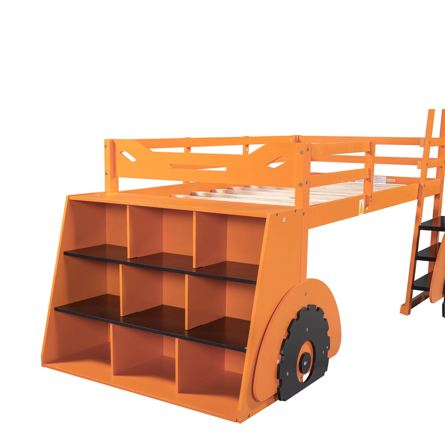 Twin Size Forklift Car-Shaped Loft Bed with Storage Shelves,Orange