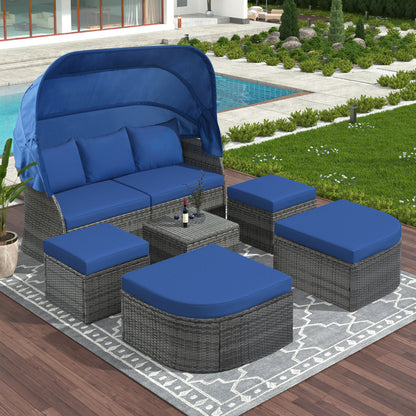 U_STYLE Outdoor Patio Furniture Set Daybed Sunbed with Retractable Canopy Conversation Set Wicker Furniture Sofa Set