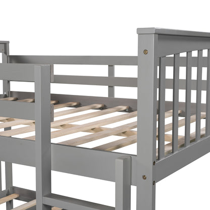 Full over Full Bunk Bed with Ladder for Bedroom, Guest Room Furniture-Gray(OLD SKU :LP000203AAE)