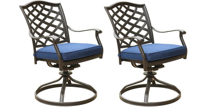 Outdoor Patio Aluminum Swivel Rocker Dining Chair with Cushion, Set of 2, Navy Blue