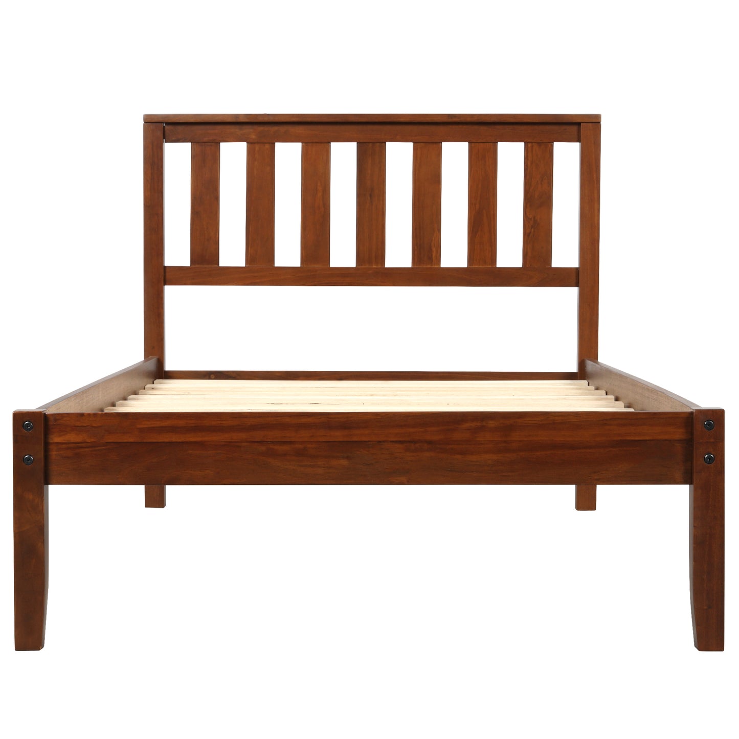 Wood Platform Bed with Headboard/Wood Slat Support，Twin (Walnut)