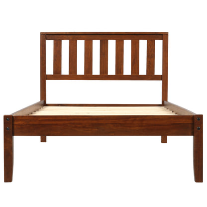 Wood Platform Bed with Headboard/Wood Slat Support，Twin (Walnut)