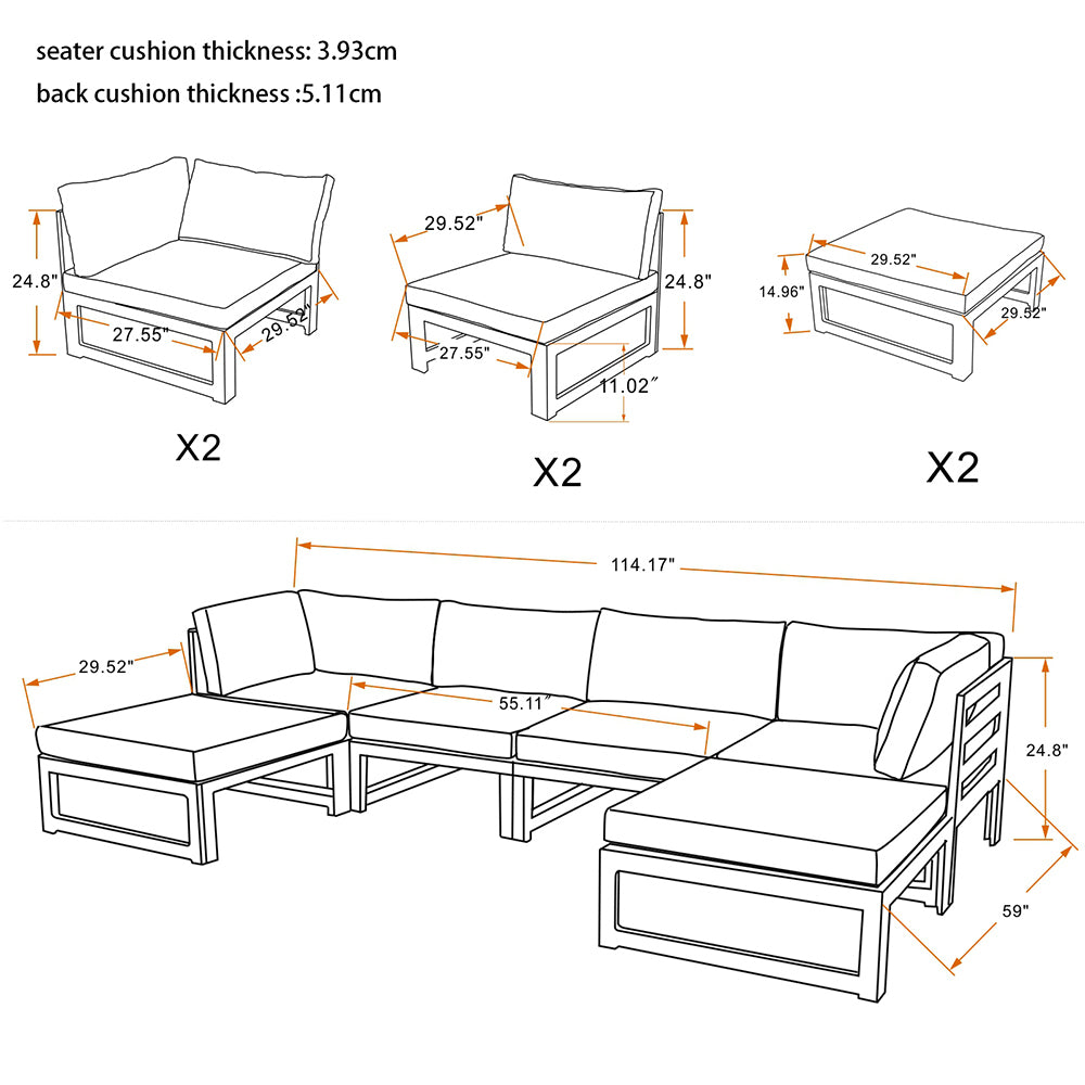 Outdoor sofa 4 pieces+2 ottomans