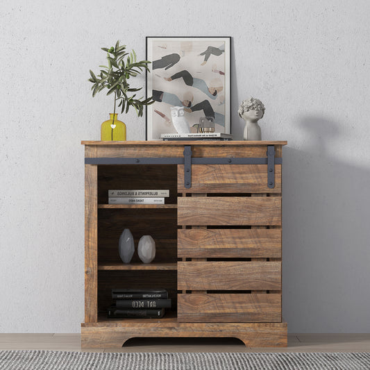 de Cabinet Buffet Sideboard with Sliding Barn Door and Interior Shelves,Espresso