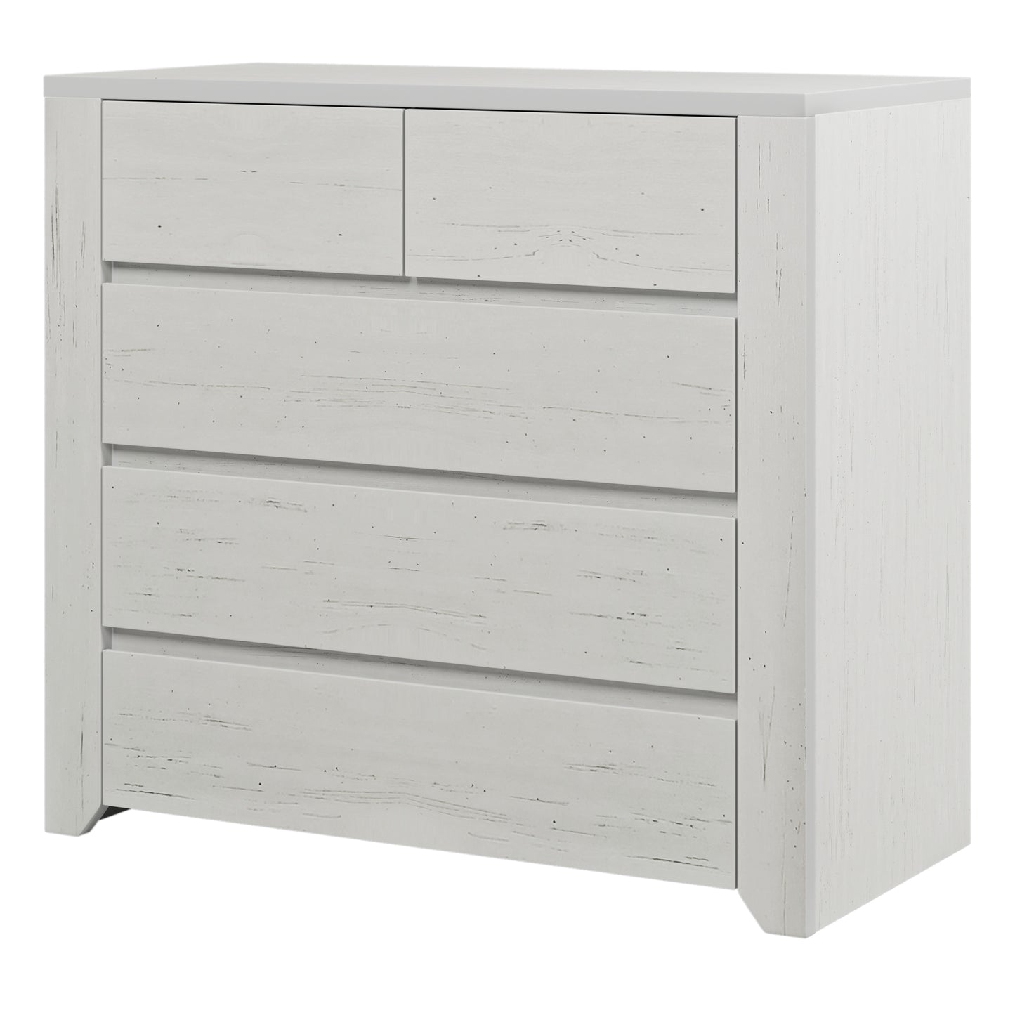 Off White Simple Style Manufacture Wood Chest with Gray Wood Grain Sticker Surfaces Five Drawers Large Storage Space for Living Room Bedroom Guest Room Children’s Room