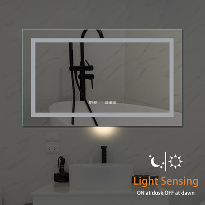 LED Bathroom Vanity Mirror, 40 x 24 inch, Anti Fog, Night Light, Time,Temperature,Dimmable,Color Temper 3000K-6400K,90+ CRI,Horizontal Wall Mounted Only