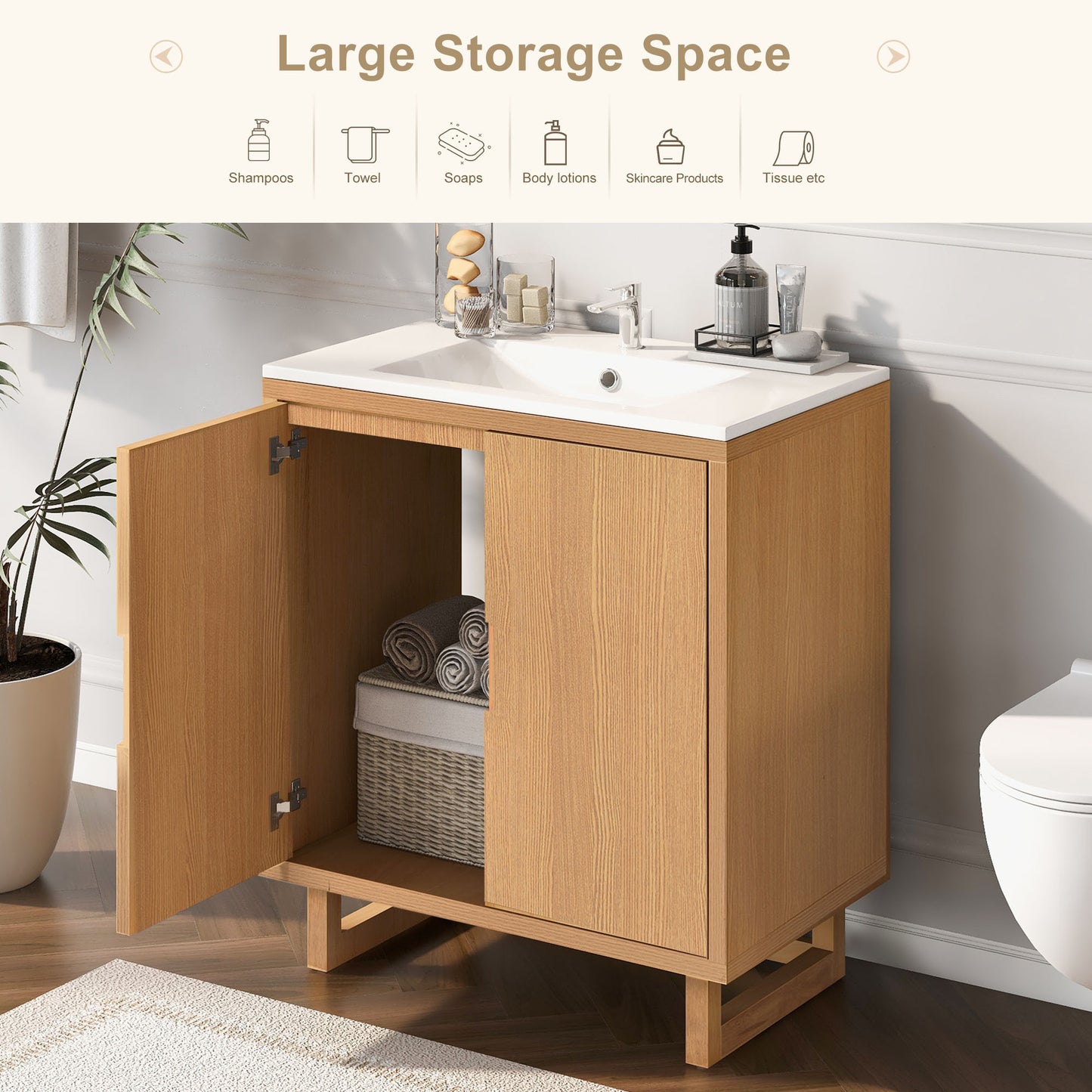 30" Bathroom vanity Set with Sink，Combo Cabinet ，Bathroom Storage Cabinet,Solid Wood Frame