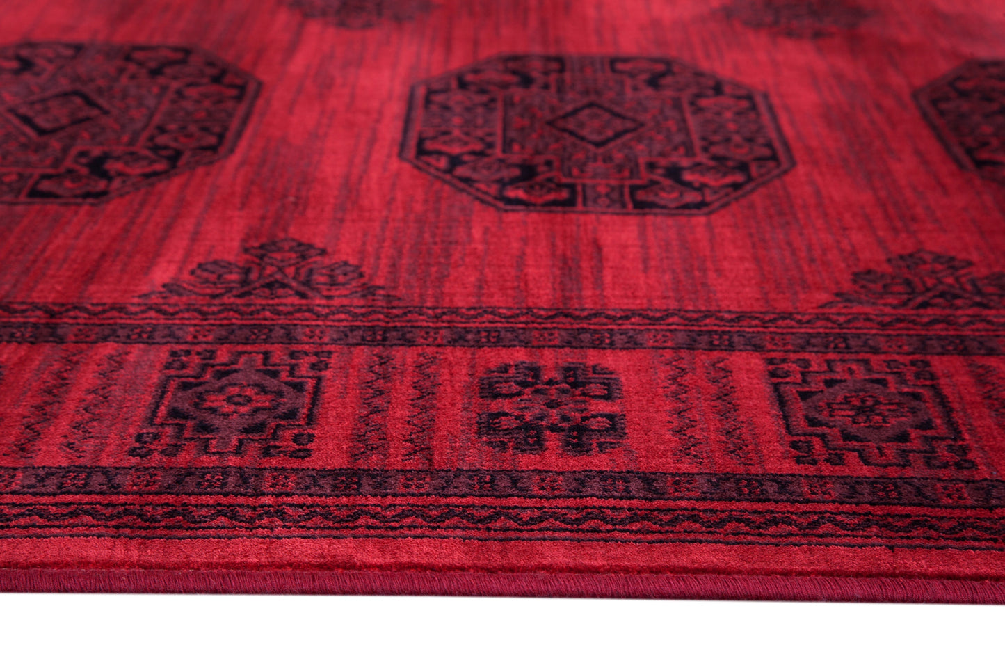 Bijan Border Red and Black Viscose Area Rug 2x7