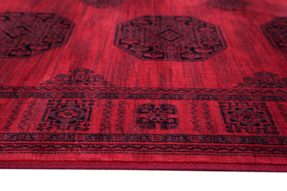 Bijan Border Red and Black Viscose Area Rug 5x8