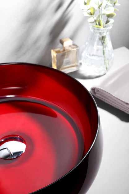 D15.7''  Transparent Crystal Red Bathtoom Vessel Basin Resin Stone Solid Surface Countertop Sink D400MM