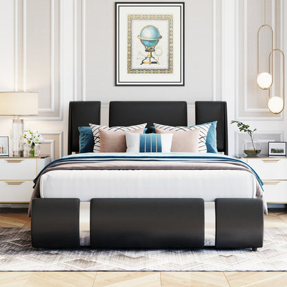 Full Size Upholstered Faux Leather Platform bed with a Hydraulic Storage System, Black