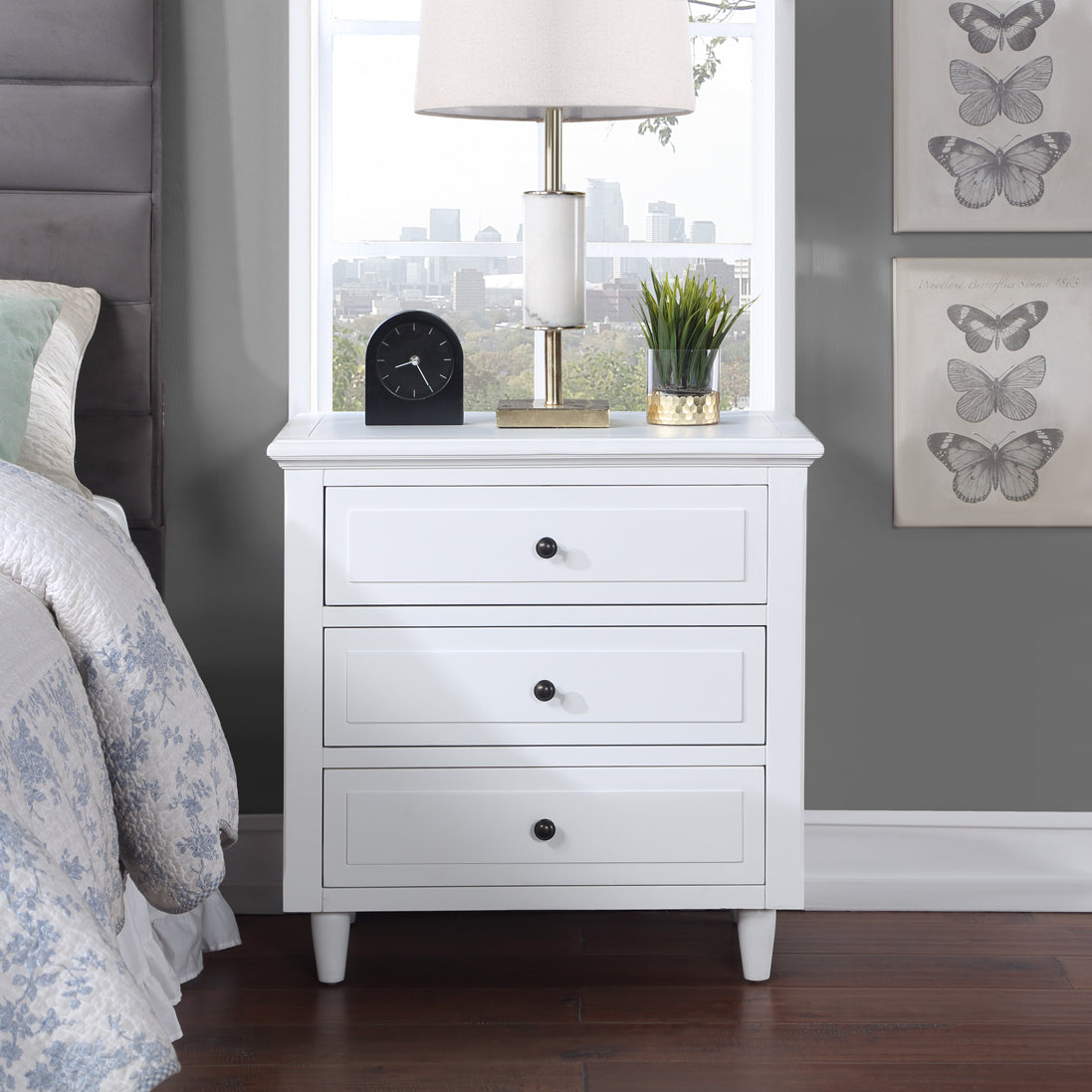 U_STYLE 3-Drawer Nightstand Storage Wood Cabinet