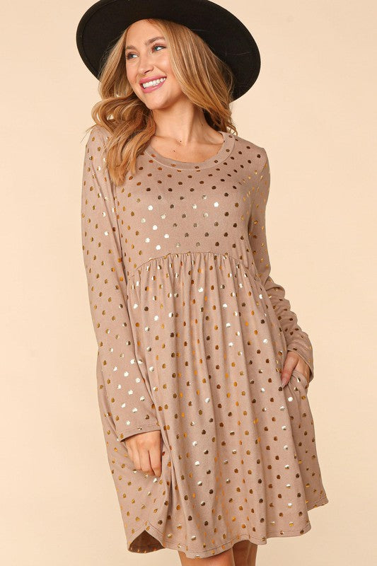 PLUS DOT FOIL BABYDOLL HACCI KNIT DRESS