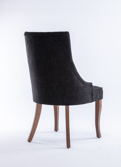 Exquisite Black Linen Fabric Upholstered Strip Back Dining Chair with Solid Wood Legs 2 Pcs