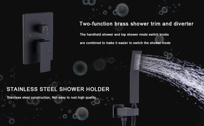 Shower System Shower Faucet Combo Set Wall Mounted with 10" Rainfall Shower Head and handheld shower faucet, Matt Black Finish with Brass Valve Rough-In