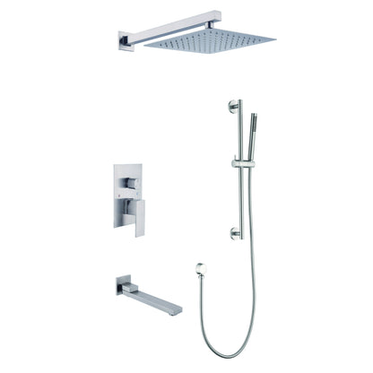 Shower System 10 Inch Square Bathroom Luxury Rain Mixer Shower Combo Set Pressure Balanced Shower System with Shower Head, Hand Shower, Slide Bar, Shower Arm, Hose, and Valve Trim