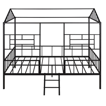 Metal House Bed Frame Full Size with Slatted Support No Box Spring Needed Black