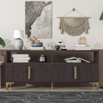 TREXM 58” L Sideboard with Gold Metal Legs and Handles Sufficient Storage Space Magnetic Suction Doors (Espresso)