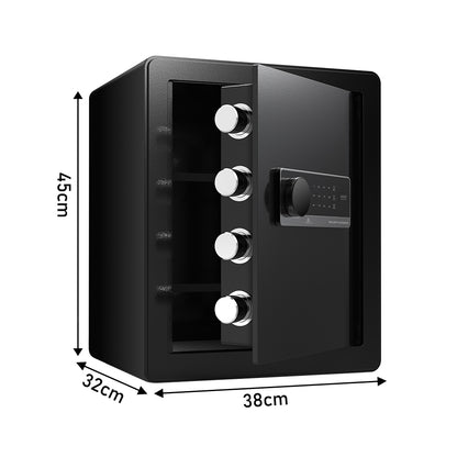 1.7 cubic feet safe, with dual alarm and digital touch screen, suitable for home, hotel, office, alloy steel, black