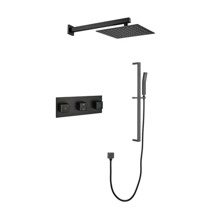 Shower System 10Inch Square Bathroom Luxury Rain Mixer Shower Combo Set Pressure Balanced Shower System with Shower Head, Hand Shower, Slide Bar, Shower Arm, Hose, and Valve Trim