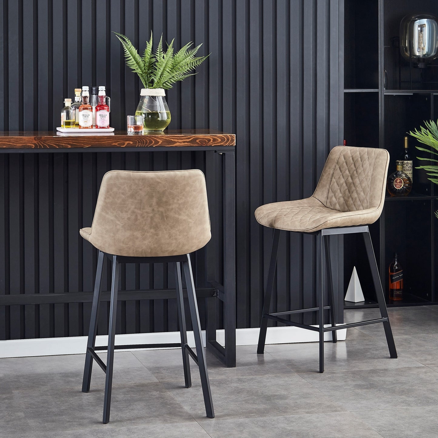 High quality modern cheap high bar stool Upholstered soft dark brown pu Leather bar chair(set of 2)