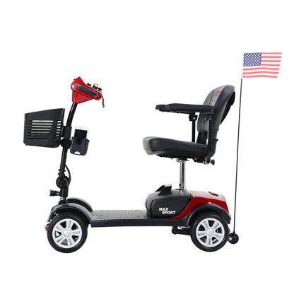 MAX SPORT RED 4 Wheels Outdoor Compact Mobility Scooter with 2pcs*12AH Lead acid Battery