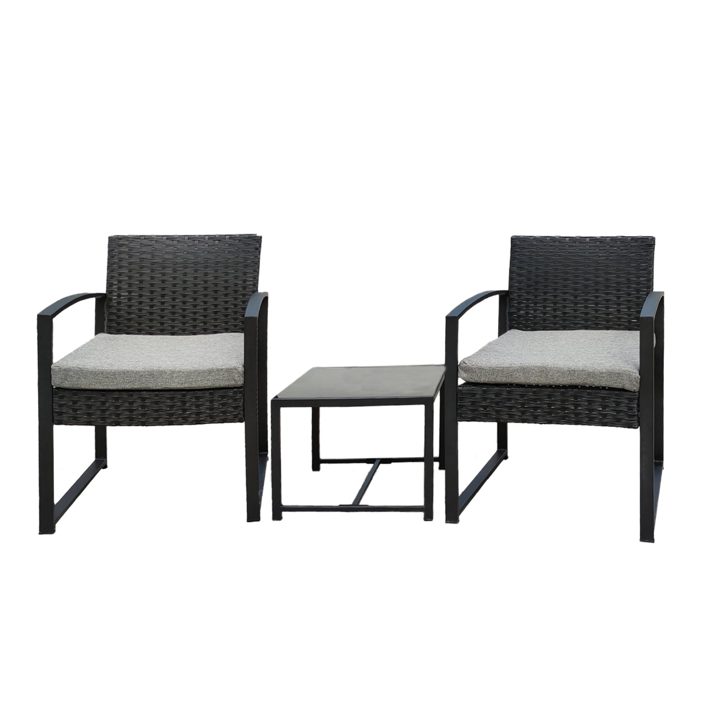 Outdoor 2-Seater Rattan Sofa Set with Cushion, Black