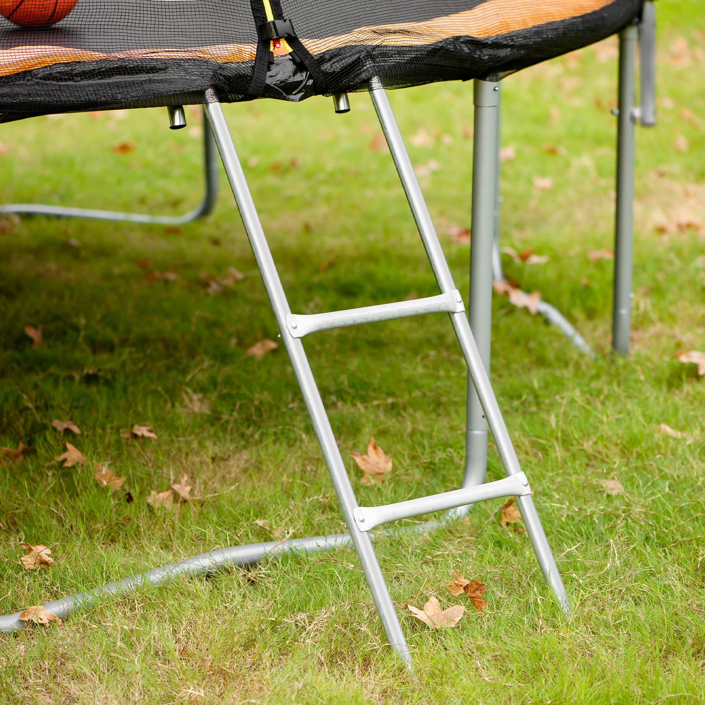 14FT Powder-coated Advanced Trampoline with Basketball Hoop Inflator and Ladder(Outer Safety Enclosure) Orange