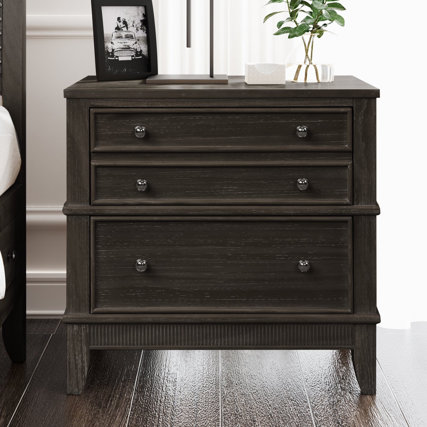 Hazel 3-Drawer Nightstand, Coffee