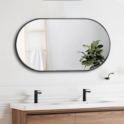 Wall Mounted Mirror, 36’’x18’’ Oval Bathroom Mirror, Black Vanity Wall Mirror w/ Stainless Steel Metal Frame & Pre-Set Hooks for Vertical & Horizontal Hang, Ideal for Bedroom, Bathroom