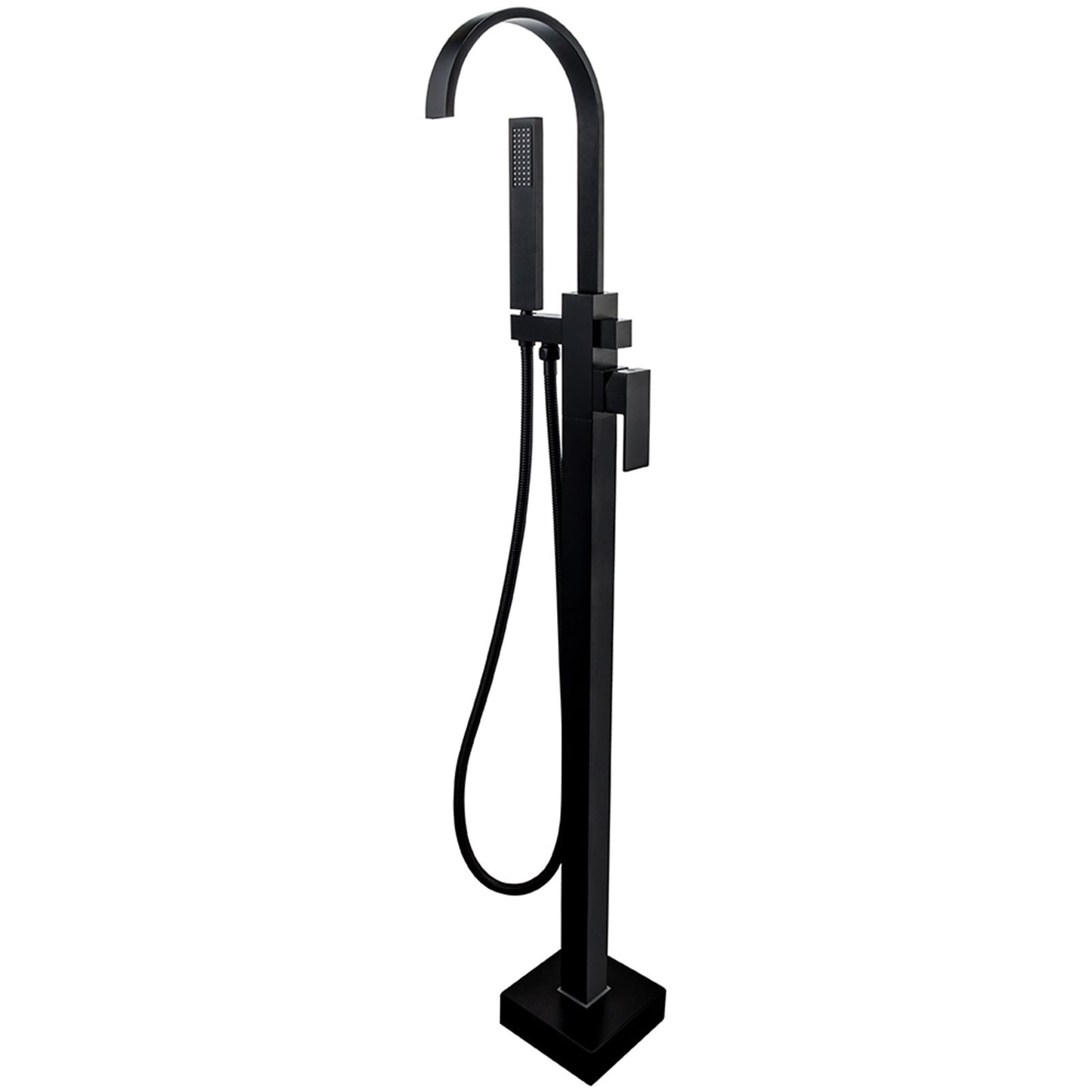 Single-Handle Freestanding Floor Mount Roman Tub Faucet Bathtub Filler with Hand Shower in Matte Black