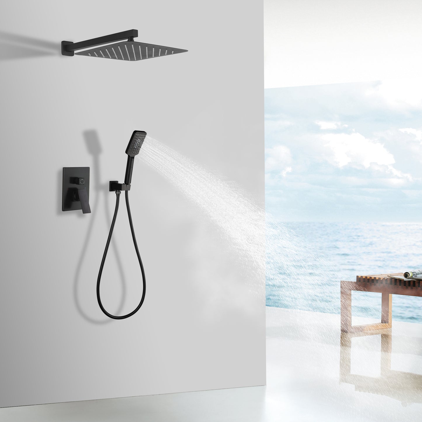 Shower Faucet Set Anti-scald Shower Fixtures with Rough-in Pressure Balanced Valve and Embedded Box, Wall Mounted Rain Shower System