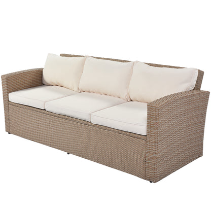 U_STYLE Outdoor Patio Furniture Set 4-Piece Conversation Set Wicker Furniture Sofa Set with Beige Cushions