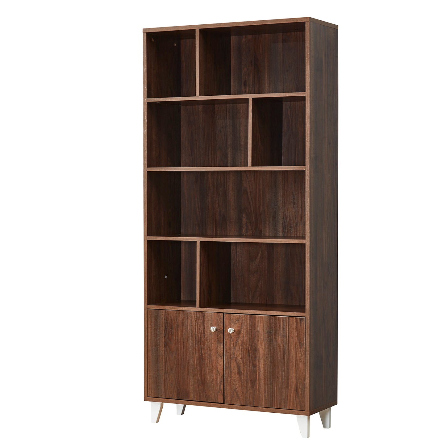 68" Bookcase with 2 Doors, Bookshelf, Walnut