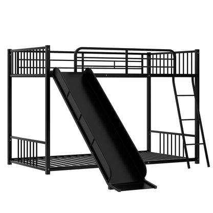 Metal Bunk Bed with Slide, Twin over Twin, Black