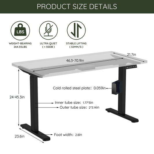 Electric Stand up Desk Frame - ErGear Height Adjustable Table Legs Sit Stand Desk Frame Up to  Ergonomic Standing Desk Base Workstation Frame Only