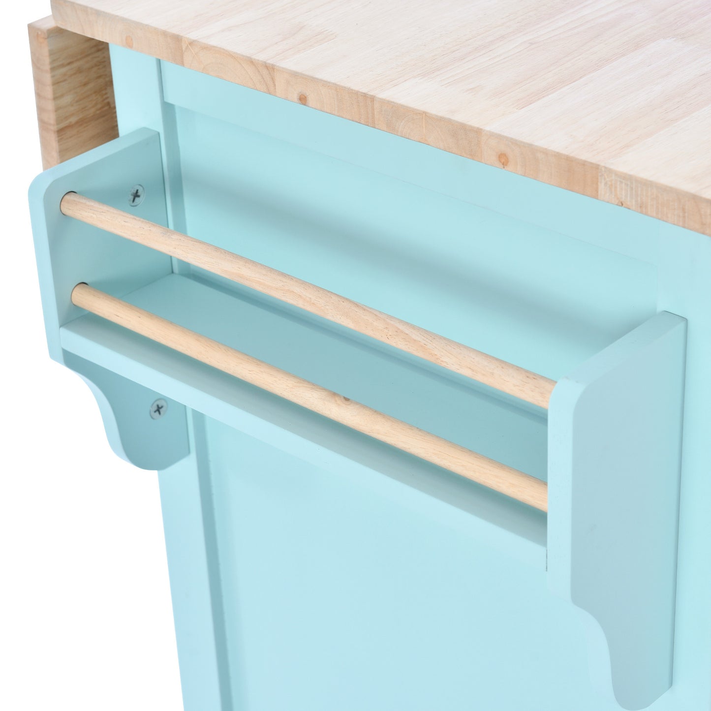 K&K Kitchen Cart with Rubber wood Drop-Leaf Countertop, Concealed sliding barn door adjustable height,Kitchen Island on 4 Wheels with Storage Cabinet and 2 Drawers,L52.2xW30.5xH36.6 inch, Mint Green