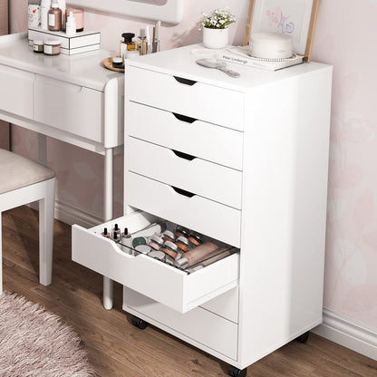 7 Drawer Dresser, Storage Cabinet for Makeup, Tall Chest of Drawers for Closet and Bedroom, White