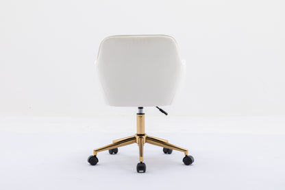 Modern Velvet Fabric Material Adjustable Height 360 revolving Home Office Chair with Gold Metal Legs and Universal Wheels for Indoor,Ivory White