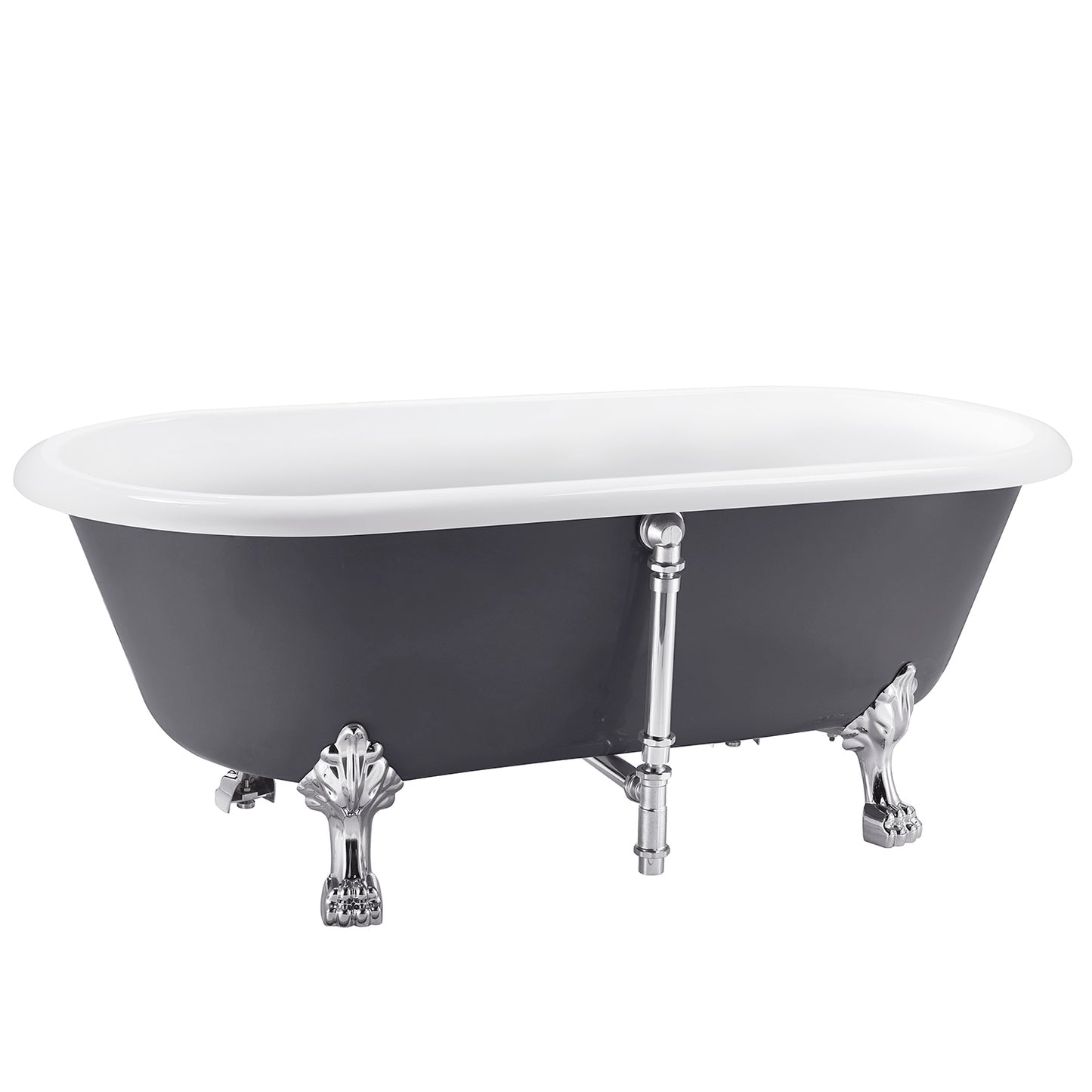 67" 100% Acrylic Freestanding Bathtub，Contemporary Soaking Tub，white inside and gray outside