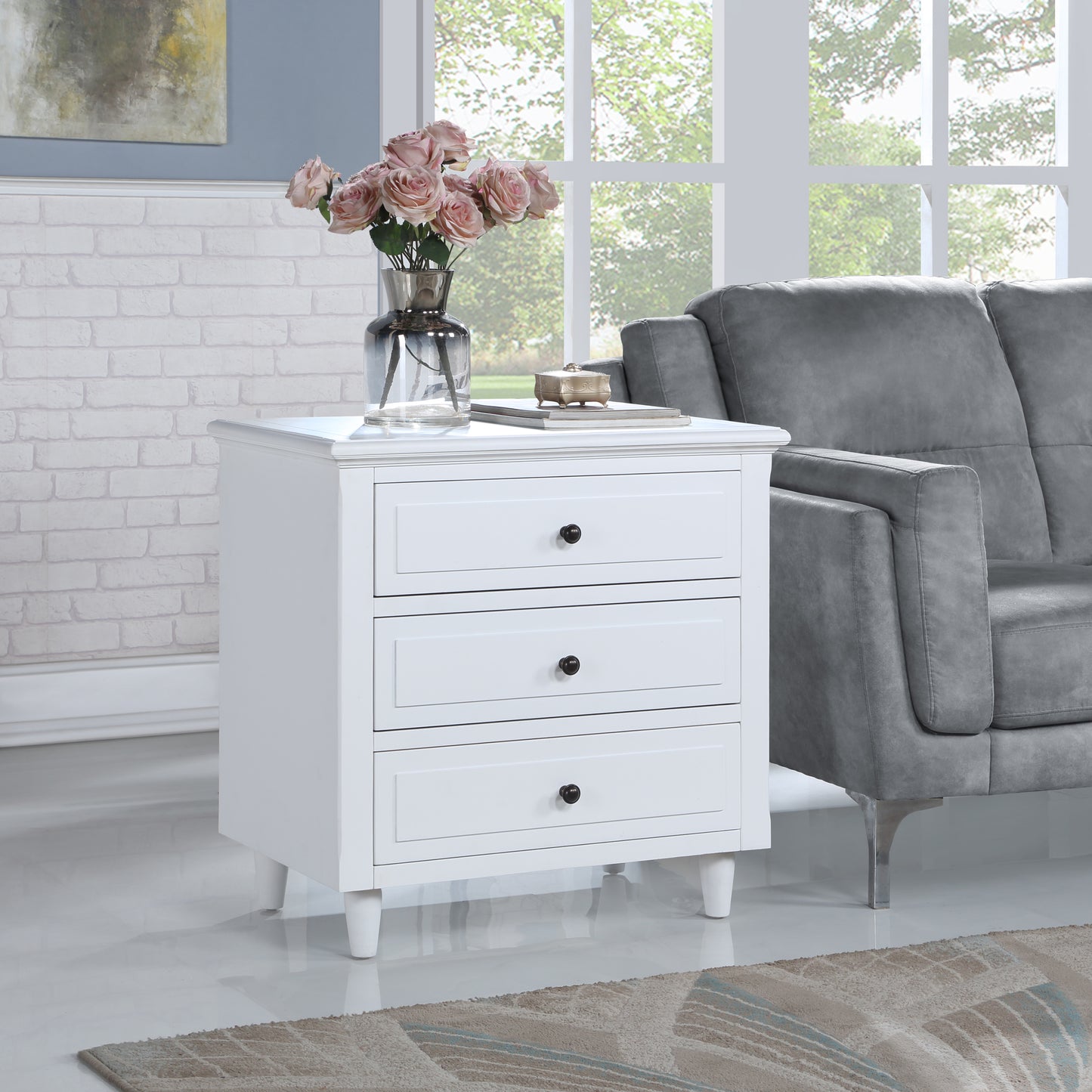 U_STYLE 3-Drawer Nightstand Storage Wood Cabinet